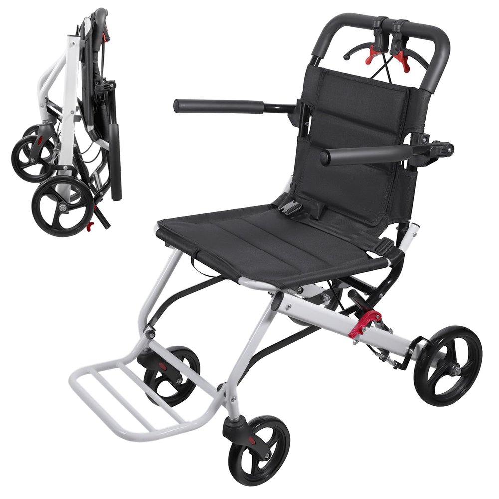 Lightweight Foldable Transport Wheelchair for Adults, 18.1 Wide Seat (Upgraded from 15), Easy Folding, Travel-Friendly Design