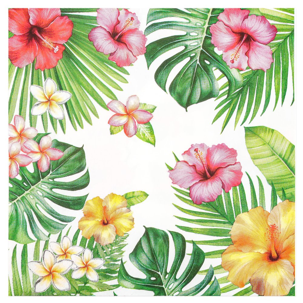 100 Pcs Tropical Hibiscus Paper Napkins 6.5 Inch Hawaiian Luau Party Napkins Disposable Floral Greenery Palm Leaf Napkin for Aloha Jungle Summer BBQ Pool Beach Wedding Bridal Shower