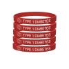 5 Pack-Type 1 Diabetes Medical Alert Silicone Bracelet 8mm Silicone Rubber Emergency Waterproof Sport Thin Wristband,7.5",Red view 1