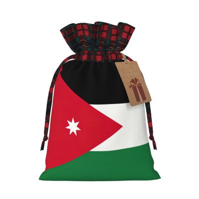 TBABMDPDM Jordanian flag Print Christmas Santa Sack,linen Gift Bag with Drawstring,for Xmas Party Package Storage