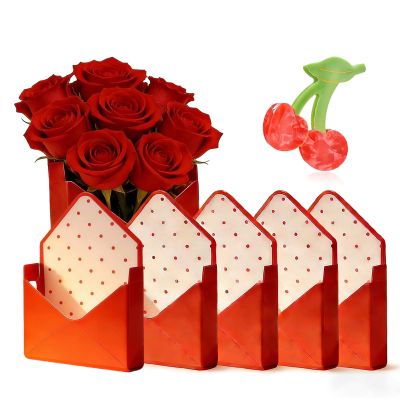 5 Pcs Valentine Flower Envelope Box, 2026 New Valentines Day Red Envelope Gift Box, Hand Folding Wrapping Paper for Wedding Engagement Valentines Day Birthday Graduation Party Decoration (Red)