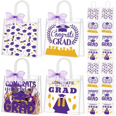 Kolldenn 48 Pcs Graduation Gift Bag Bulk 2026 Congrats Grad Clear Goodies Bags with Handle Reusable Treats Tote Bag for Students High School College Graduates End of School Year Class Party(Purple)