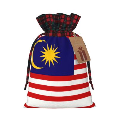 TBABMDPDM Malaysia Flag Print Christmas Santa Sack,linen Gift Bag with Drawstring,for Xmas Party Package Storage