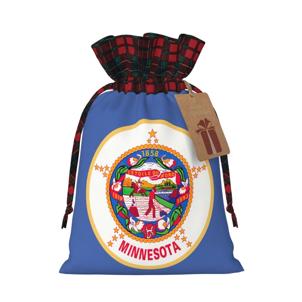 TBABMDPDM Minnesota State Flag Print Christmas Santa Sack,linen Gift Bag with Drawstring,for Xmas Party Package Storage