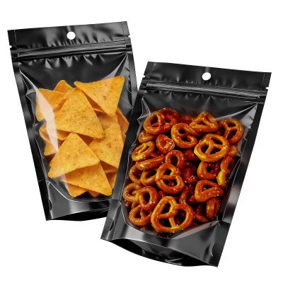 100pcs 7.1"x10.2" Mylar Bags for Food Storage,Smell Proof Bag with Window ResealableStand-up Foil Pouch Packaging Freeze Dried Candy Bag Food Storage Bags for Small Business (Black)