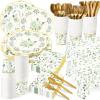 Pickmesh 194 Pcs Spring Floral Party Decoration for 24 Guest, Sage Green Paper Plates and Napkins Cups Tablecloth Cutlery Tea Party Tableware for Bridal Shower Wedding Garden Women Birthday Supplies view 1