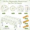 Pickmesh 194 Pcs Spring Floral Party Decoration for 24 Guest, Sage Green Paper Plates and Napkins Cups Tablecloth Cutlery Tea Party Tableware for Bridal Shower Wedding Garden Women Birthday Supplies view 3