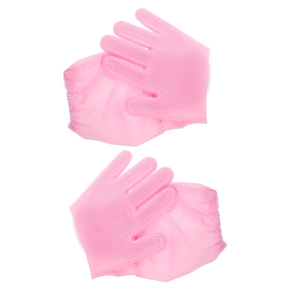 VICASKY Long Reusable Dishwashing Gloves for Women, Extended Pink Kitchen Gloves with Heat Resistance and Multi-purpose Use for Household Cleaning, Pet Bathing, and Dishwashing