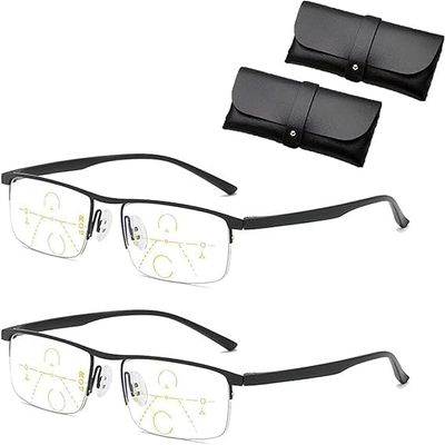 High Hardness Anti Blue Light Intelligent Zoom Auto Zoom Dual Focus Multi-focal Adjustable Reading Glasses for Far and Near (Black*2,+2.0)