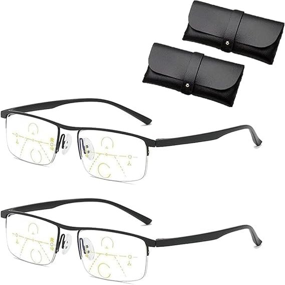 High Hardness Anti Blue Light Intelligent Zoom Auto Zoom Dual Focus Multi-focal Adjustable Reading Glasses for Far and Near (Black*2,+2.0)