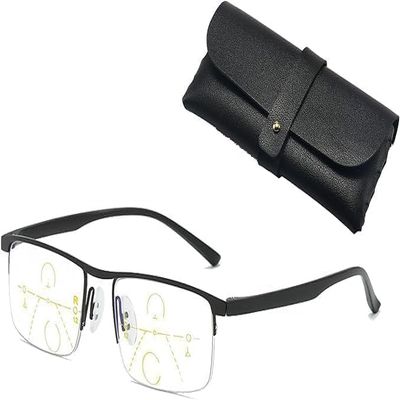 High Hardness Anti Blue Light Intelligent Zoom Auto Zoom Dual Focus Multi-focal Adjustable Reading Glasses for Far and Near (Black,+3.5)
