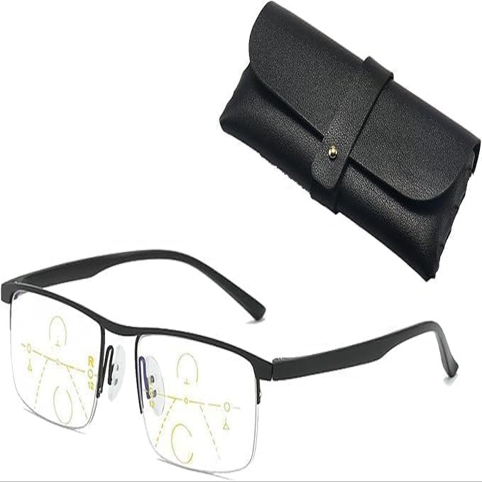 High Hardness Anti Blue Light Intelligent Zoom Auto Zoom Dual Focus Multi-focal Adjustable Reading Glasses for Far and Near (Black,+3.5)