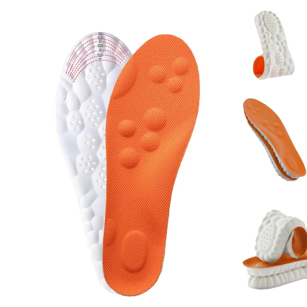 1 Pairs Steppers Insoles for Men & Women 4D Memory Foam Shoe Inserts, Breathable & Cushioned, Trim-to-Fit for Work Boots & Sneakers (Orange, US-Men-7-10)