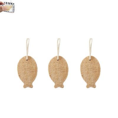 PLAYTHROUGH Natural Loofah Sponge 3 Pcs, Luffa Sponge for Dishwashing Cleaning and Shower Exfoliating (Fish)