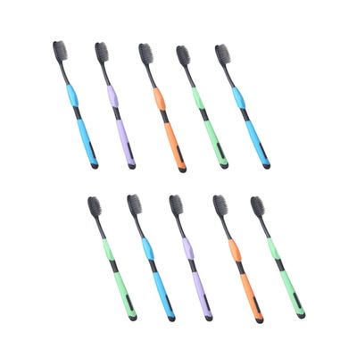 10pcs Charcoal Soft Bristle Toothbrushes with Small Heads for Adults, Household Oral Care, Eco-Friendly Bathroom Accessories Style