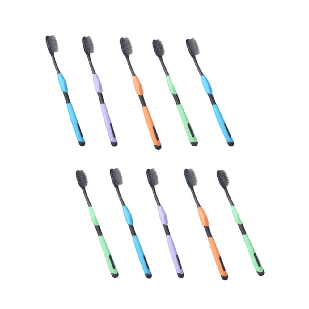 10pcs Charcoal Soft Bristle Toothbrushes with Small Heads for Adults, Household Oral Care, Eco-Friendly Bathroom Accessories Style