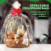 OFFSCH Large Flat Bottom Cellophane Bags 10pcs 75x100cm with Red Ribbon Bows for Holiday Wrapping, Basket Packaging, and Candy Tray Presentation view 3
