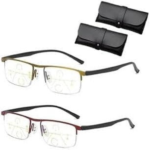 High Hardness Anti Blue Light Intelligent Zoom Auto Zoom Dual Focus Multi-focal Adjustable Reading Glasses for Far and Near (Red+Gold,+4.0)