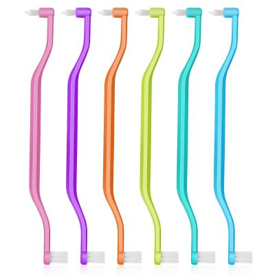 6 Pcs Soft Interdental Brushes 2-in-1 Toothbrush with Interdental and Teeth Brush Heads Orthodontic Toothbrushes Tiny Tuft Toothbrush Two in One Double Head for Interspace Braces Detail Cleaning Care
