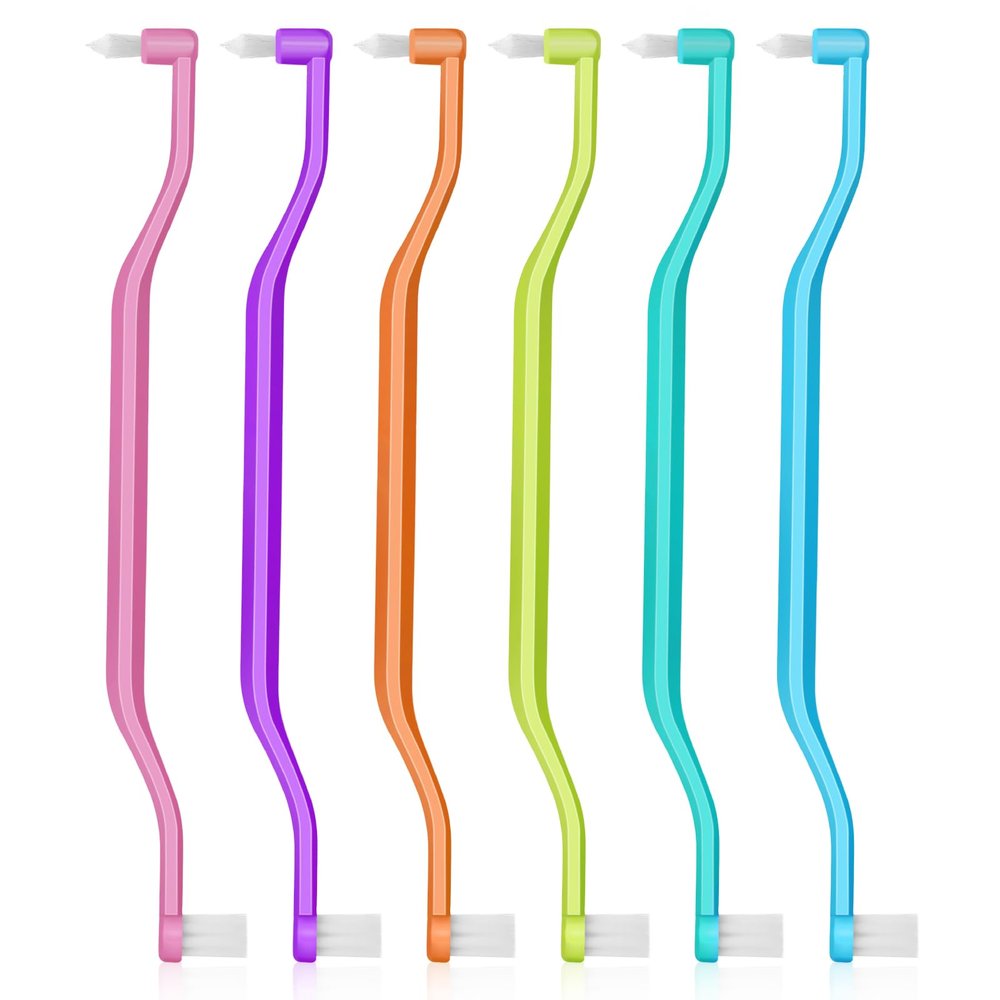 6 Pcs Soft Interdental Brushes 2-in-1 Toothbrush with Interdental and Teeth Brush Heads Orthodontic Toothbrushes Tiny Tuft Toothbrush Two in One Double Head for Interspace Braces Detail Cleaning Care