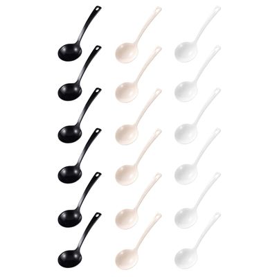 CTIRCHIU 18pcs Disposable Large Soup Spoons Set, Plastic Household Tableware for Hot Pot, Porridge, and Takeout, Black White Beige, Home Dining Flatware for Family Use