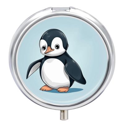 Cute Penguin Pill Box 3 Compartment Small Pill Case Travel Round Pill Box Portable for Pocket Or Purse Pill Organizer Pill Container Holder to Hold Vitamins