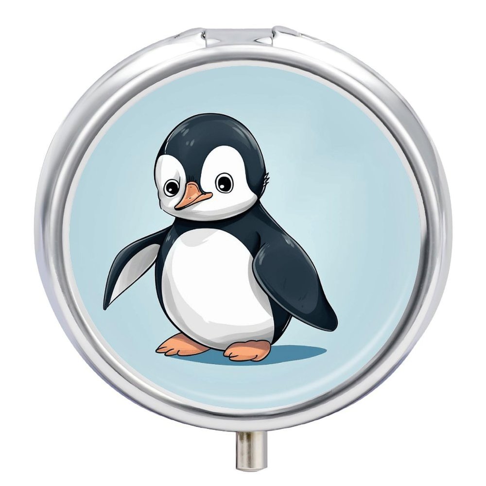 Cute Penguin Pill Box 3 Compartment Small Pill Case Travel Round Pill Box Portable for Pocket Or Purse Pill Organizer Pill Container Holder to Hold Vitamins