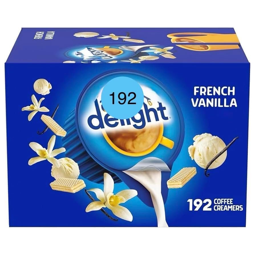 French Vanilla Coffee Creamer Singles, 192 Creamer Singles Included Great for Offices, Restaurants, Coffee, Bar, Gift and Homes+shipping in box with Sticker