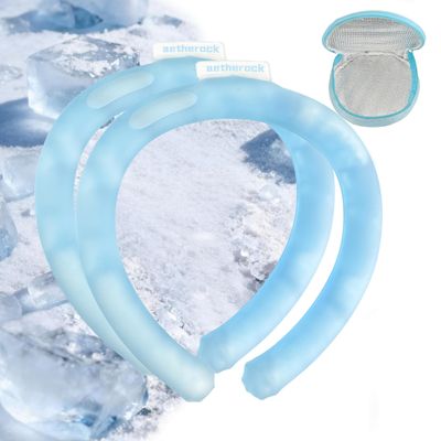 2 PCS Neck Cooling Tube,with Insulated Carry Bag,Reusable Ice Pack,Neck Coolers for Hot Weather,Ice Ring for Summer Heat,Personal Cooling Device,Ideal for Sports,Outdoor Activities (Blue+Blue)