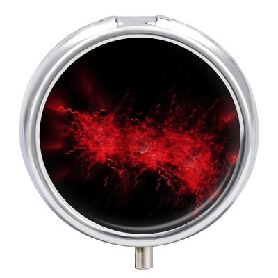 Explosion Burst Red Black Pill Box 3 Compartment Small Pill Case Travel Round Pill Box Portable for Pocket Or Purse Pill Organizer Pill Container Holder to Hold Vitamins