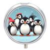 Cute Penguins Pill Box 3 Compartment Small Pill Case Travel Round Pill Box Portable for Pocket Or Purse Pill Organizer Pill Container Holder to Hold Vitamins view 1