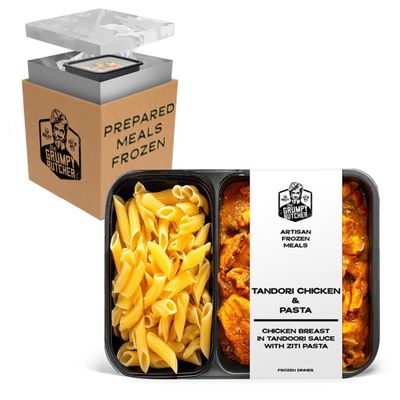 Grumpy Butcher Chef-Crafted Gourmet Dinner - Tandori Chicken & Pasta, 4-pack (12 oz each) - Fully Cooked Artisan Frozen Meals & Entrees