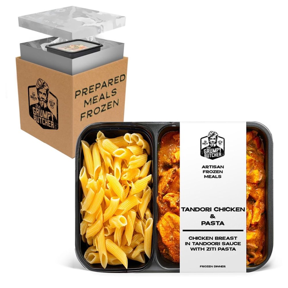 Grumpy Butcher Chef-Crafted Gourmet Dinner - Tandori Chicken & Pasta, 4-pack (12 oz each) - Fully Cooked Artisan Frozen Meals & Entrees