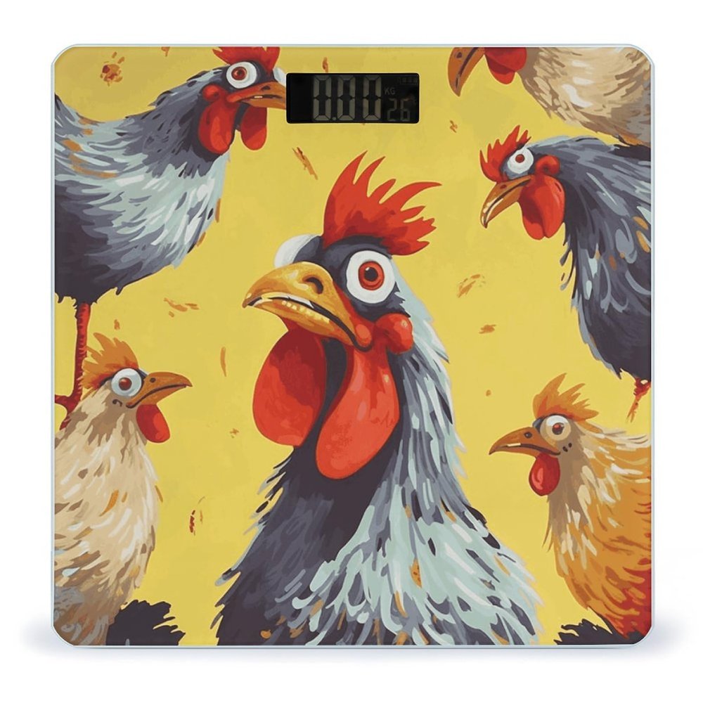 Art Chicken Painting Bathroom Scale Weight Scale for Body Weight,Highly Accurate Digital Weighing Machine Clear LED Display Digital Bathroom Body Scale 400lb/182kg