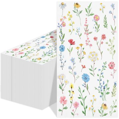 100 Pcs Wildflower Guest Napkins Watercolor Floral Paper Napkins Spring Flower Butterfly Decorative Disposable Paper Hand Towels for Birthday Wedding Baby Shower Tea Party Picnic4.3"*7.8"