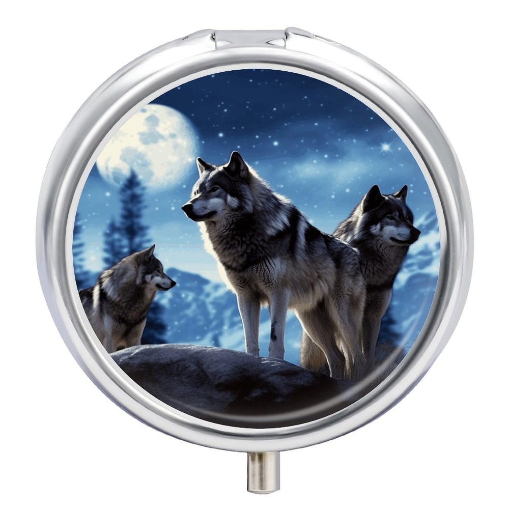 Wolfs Pill Box 3 Compartment Small Pill Case Travel Round Pill Box Portable for Pocket Or Purse Pill Organizer Pill Container Holder to Hold Vitamins