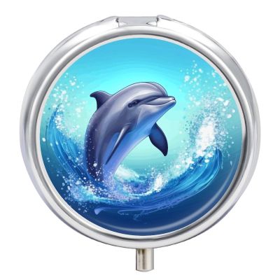 Cute Dolphin Pill Box 3 Compartment Small Pill Case Travel Round Pill Box Portable for Pocket Or Purse Pill Organizer Pill Container Holder to Hold Vitamins