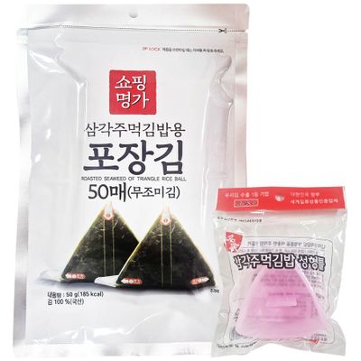 Korean Roasted Nori for Triangle Kimbap Non-Seasoned Seaweed Sheets with Mold, Resealable Packaging - 50 Sheets, 50g (1.76 oz)