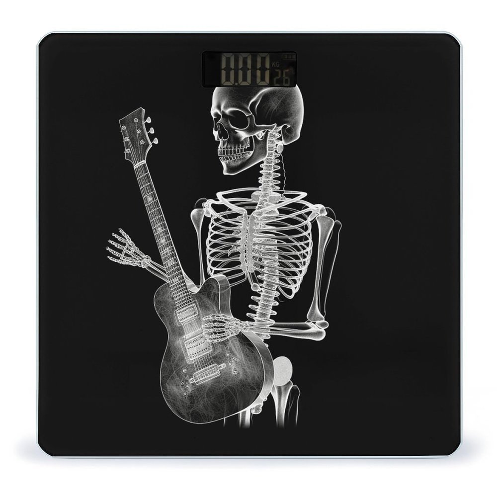 Abstract X-ray Skull Skeleton Playing Guitar Bathroom Scale Weight Scale for Body Weight,Highly Accurate Digital Weighing Machine Clear LED Display Digital Bathroom Body Scale 400lb/182kg