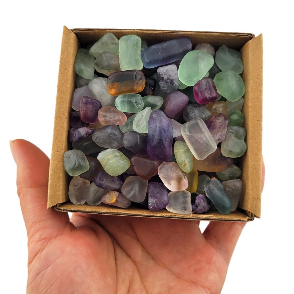 1,000 Carats Rainbow Fluorite Handpicked Tumbled Stones Crystals Chips Bulk Pocket Stones for Healing, Reiki, Meditation, Witchcraft and Home Decorations (Rainbow Fluorite)