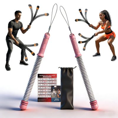 Adjustable Ropeless Battle Ropes Trainer, Cordless Battle Ropes for Home Gym with Poster, Workout Exercise Rope for Strength Building, HIIT and Low-Impact Aerobic Training for Men & Women (Pink)