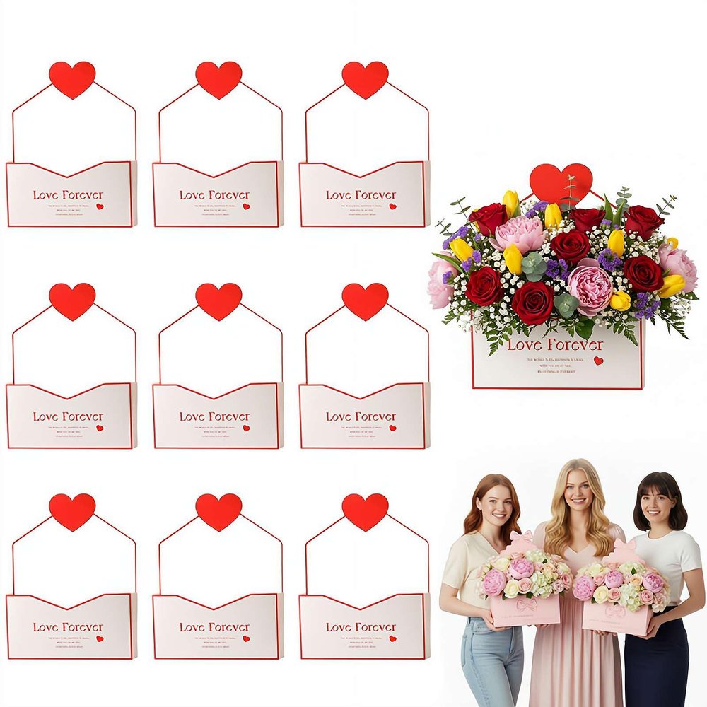 10pcs Valentine Envelope Boxes,Valentine's Day Floral Envelope Boxes Empty Paper Flower Bouquet Envelopes Paper Box,Florist Flower Bags for Arrangements Gift Packaging Birthday Wedding Party (Red)