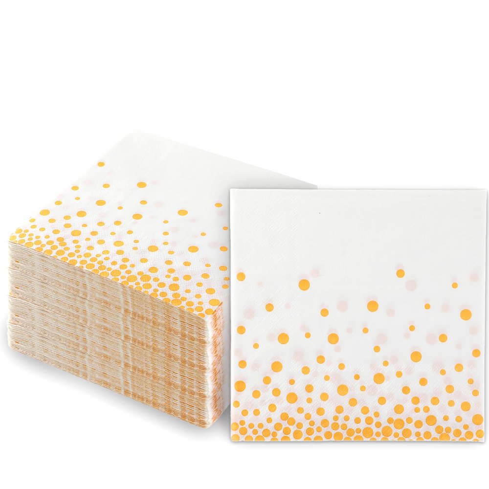 100 Pack Paper Cocktail Napkins Disposable Paper Napkins Gold Polka Dot Graduation Dinner Napkins Party White Napkins Disposable Decorative for Easter Bridal Shower Wedding Birthday Party Supplies