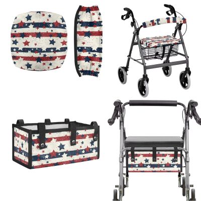 Yreiwoby Star Walker Seat Cover Rollator Seat and Back Rest Covers Easy to Use Stripe Rollator Storage Under Seat Bag Folding Walker Pouch for Seniors Detachable (3 Pieces)