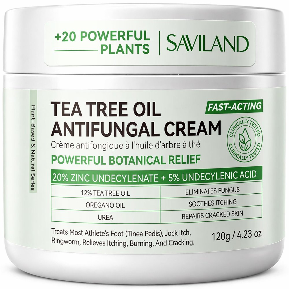 SAVILAND Antifungal Cream 120g Extra Strength: Max 25% Undecylenic Acid Fungal Cream for Skin Athletes Foot Jock Itch Ringworm Foot Fungus Treatment Natural Skin Relief with Tea Tree & Oregano Oil