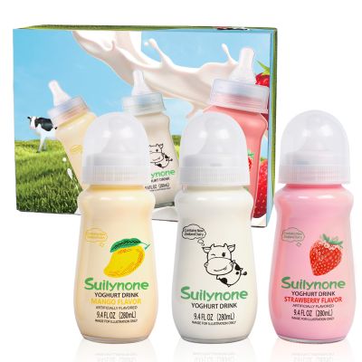 280ml Yogurt Drink Reusable Glass Bottle, 3-Pack Mixed Flavors Drinkable Yogurt - Fun Gift Box, Birthday & Holiday Present.