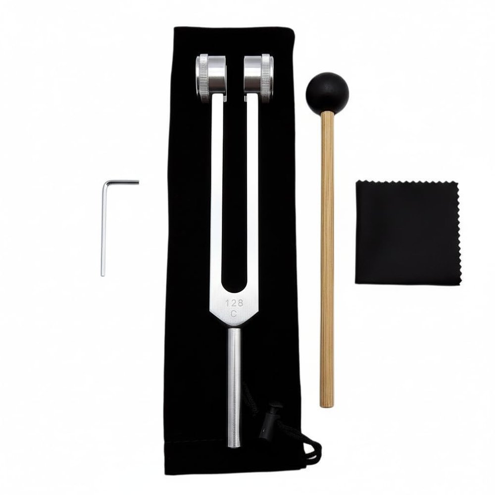 128 Hz Tuning Fork for Healing Weighted C128 with Mallet Professional Sound Therapy Instrument Yoga Meditation Accessories