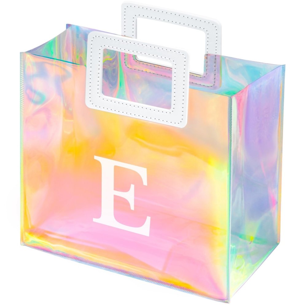 VUOJUR 12.8'' Holographic Letter Large Gift Bag for Women Birthday Personalized Reusable Party Bag(E)