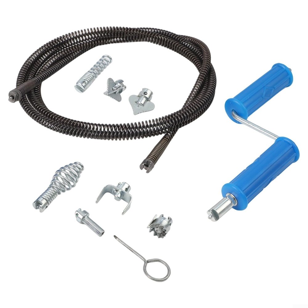 Pipe Cleaning Spiral for Electric Pipe Cleaning Machine, 3 m Length, 12 mm Diameter, High-Strength Steel Drain Cleaner with 6 Interchangeable Cutting Heads (Model A, B, C)(B)