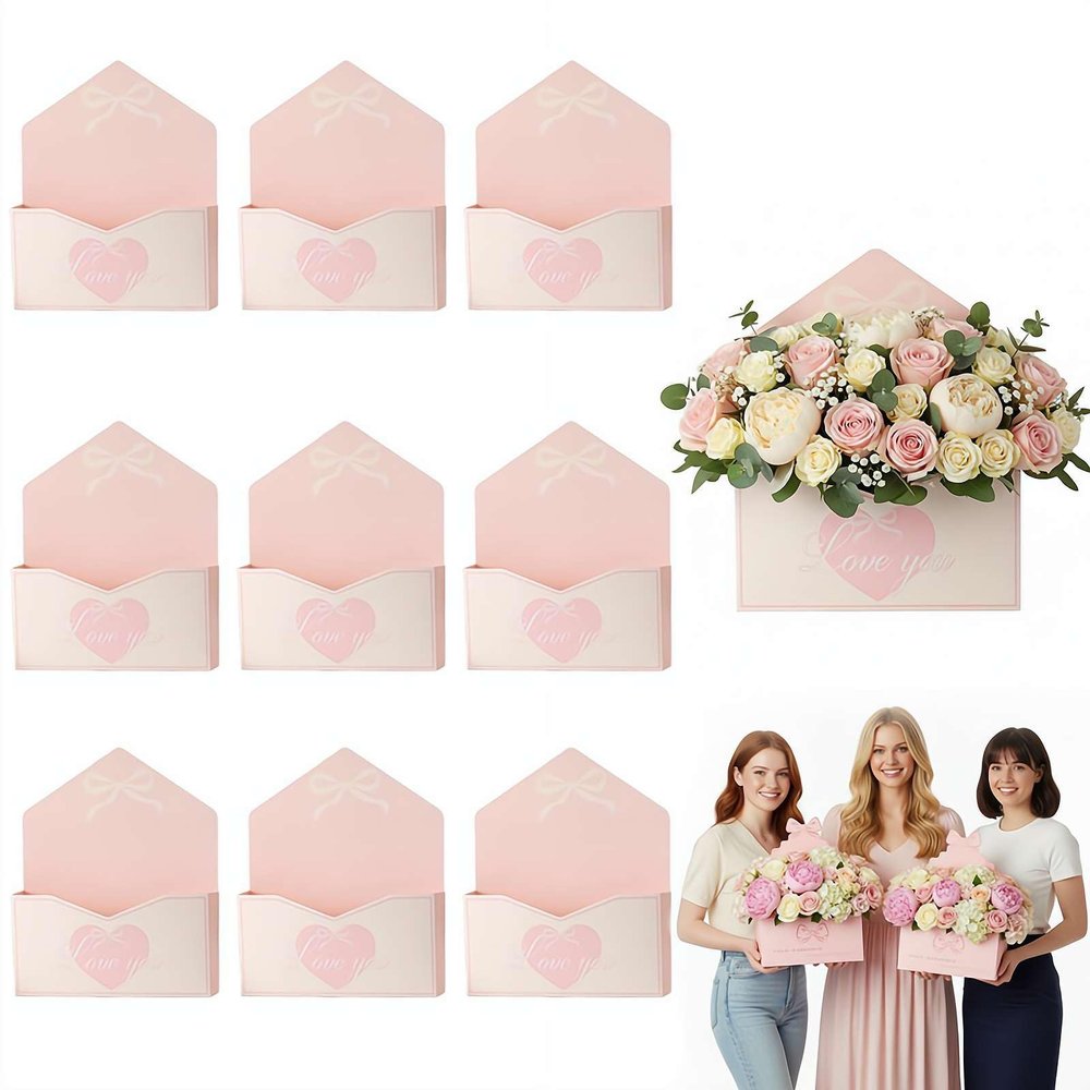 10PCS Valentines Day Envelopes Gift Box for Gifts,Bouquet Package Gift Box Folding Paper Boxs,Valentines Day Flower Bouquet Package Gifts,Empty GifBox for Wedding Birthday Festival Party Decoration
